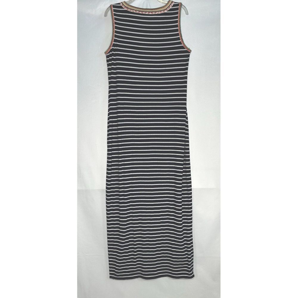 THML Maxi Dress Navy White Stripped Embroidery Detail Side Slit Boho Beachy Sz L - Picture 2 of 8
